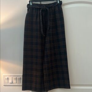 Black and Brown Plaid Wide-Leg Pants